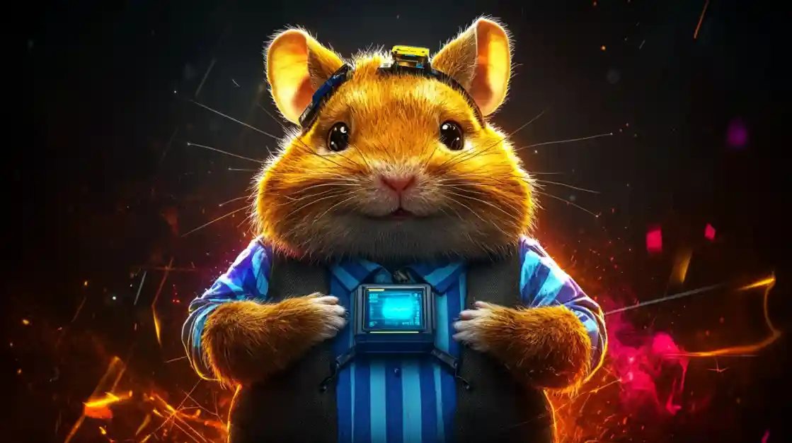 A cute and tech-savvy hamster character wearing a vest and a headset, with a friendly expression, representing the playful and innovative spirit of ck77.